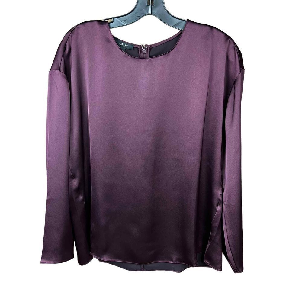 Alfani Blouse Top Bateau Neck Berry Jam Purple Zippered Back Side Slits Medium
